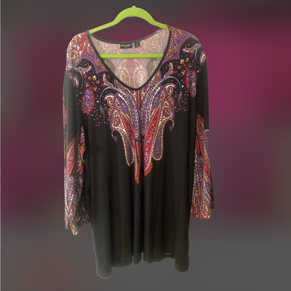 Effortless Style by Citiknits 3XL Blouse with pleated sleeves Paisley Pattern